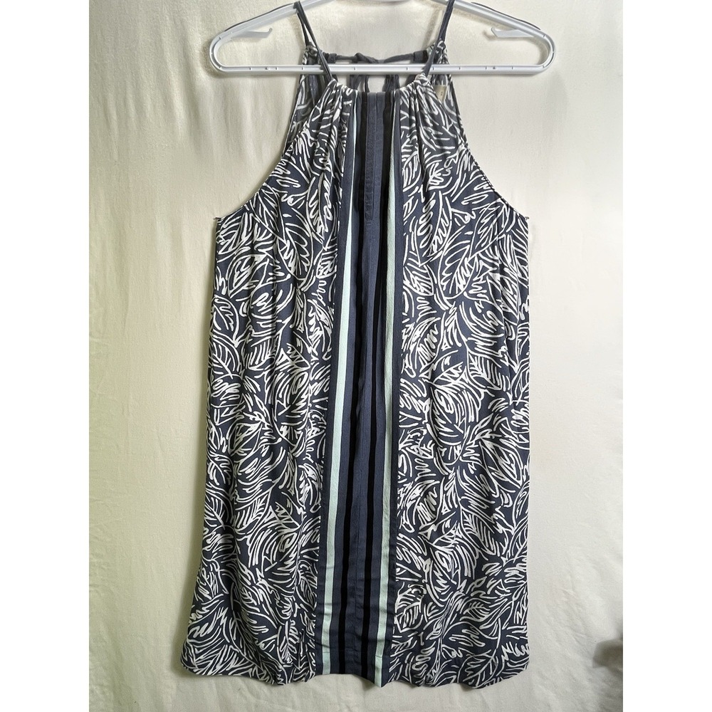 LOFT Women's XS Leaf Print Keyhole‎ Adjustable Tie Back Sleeveless Mini Dress